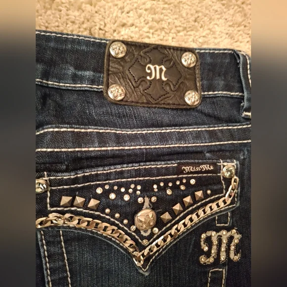 Miss Me Blue Skinny Jeans with Embellished Back - Picture 7 of 9